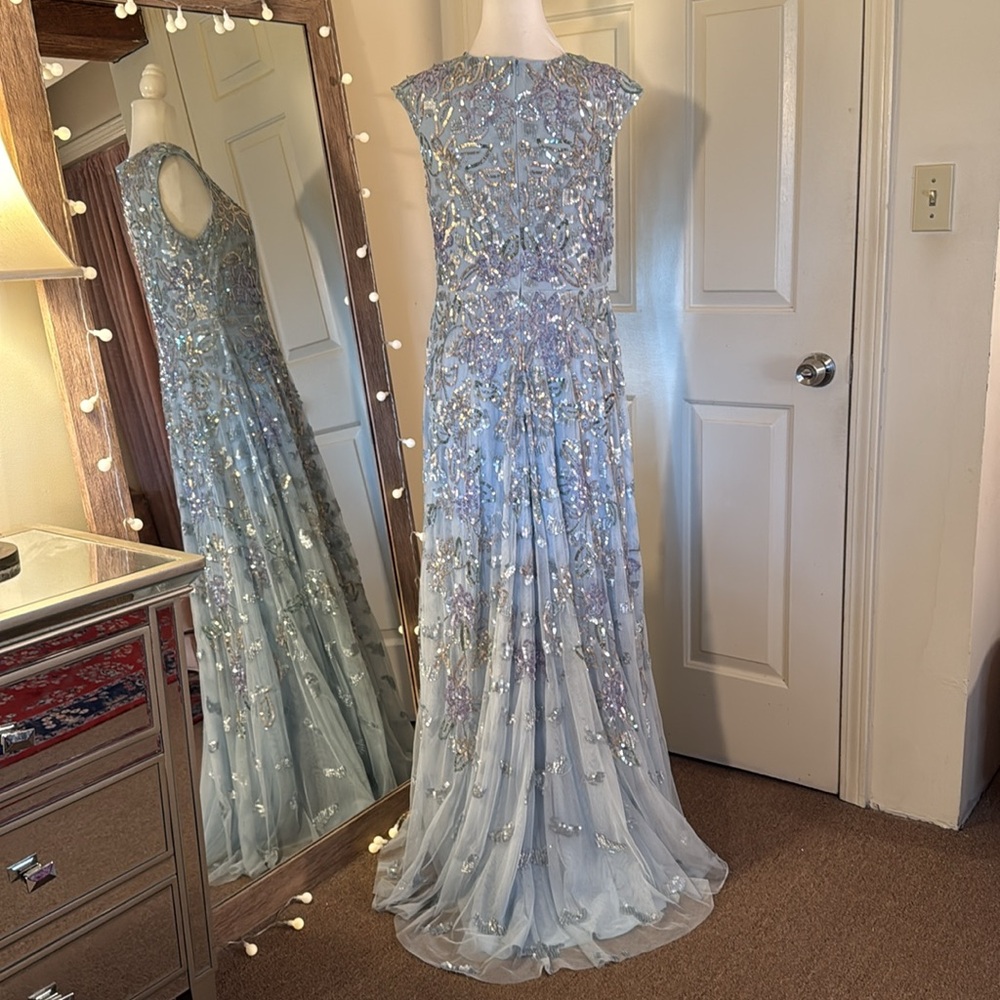 Mac Duggal Powder Blue Beaded Floral Maxi Dress - Picture 10 of 16